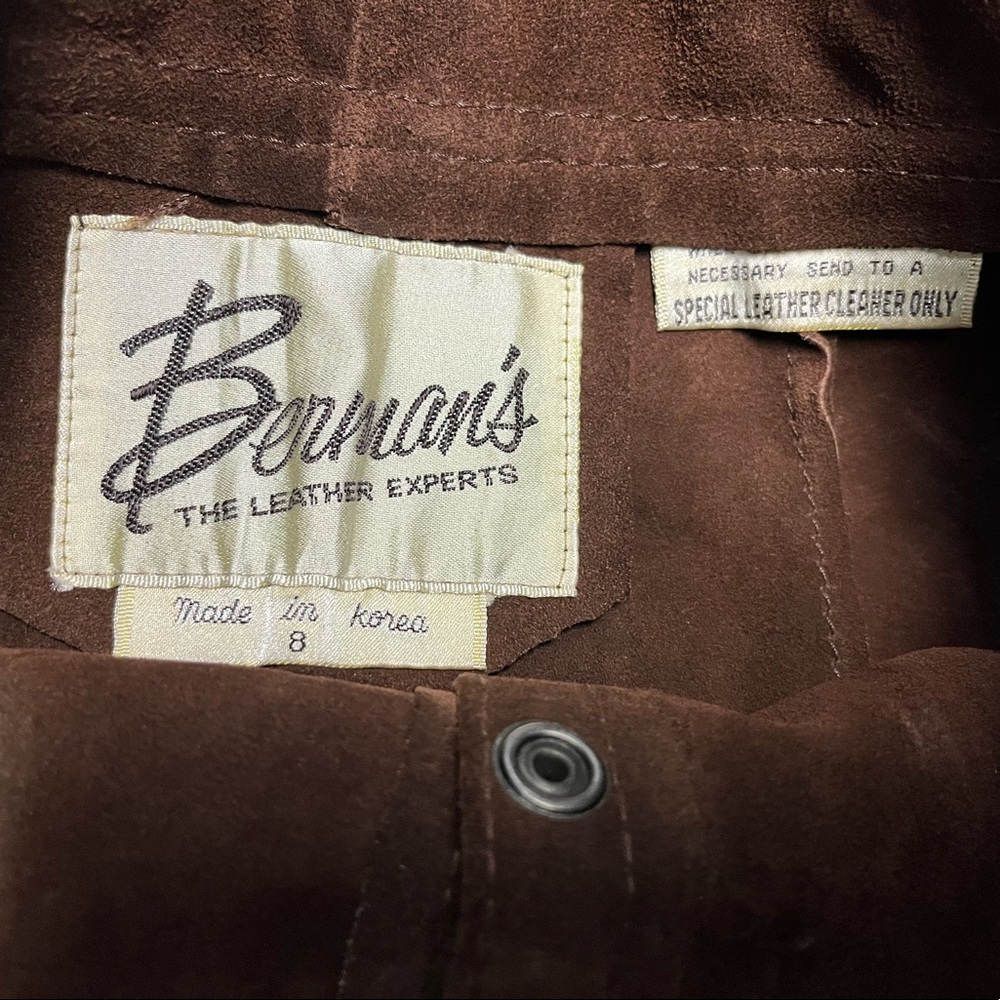 Vintage 1970 Bergman’s brown leather suede A line pleated  button front … - Picture 9 of 12
